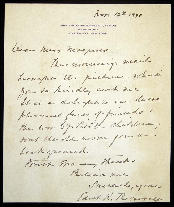 Item #027241 1940 Handwritten Letter Signed Edith K. Roosevelt. Senior Americana - 20th Century - Autograph Letter - Mrs. Theodore Roosevelt.