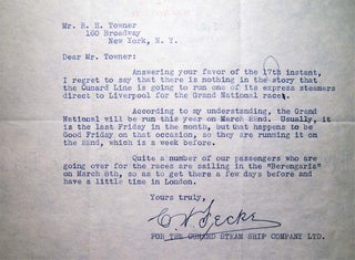 1925 - 1929 Group of Correspondence Between NY Financial Analyst Rutherford Hamilton Towner & C. W. Fecke of the Cunard Steam Ship Co. Regarding the SS Aquitania and SS Berengaria