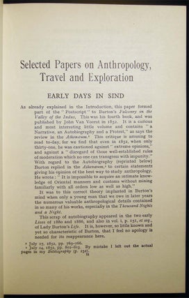 Selected Papers on Anthropology, Travel & Exploration By Sir Richard Burton, K.C.M.G. Now Edited with an Introduction and Occasional Notes By N.M. Penzer