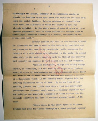 1940 Typed Letter Signed By Arthur Daniel Healey (1889 - 1948) U.S. Congressman to the Editor of the NY Irish World Newspaper