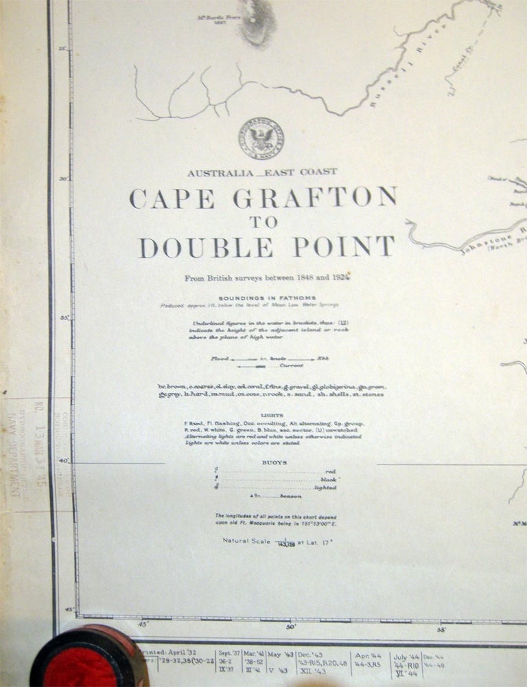 Item #027512 Australia East Coast Cape Grafton to Double Point From British Surveys Between 1848 and 1924. World War II - Australia - United States - Cartography.