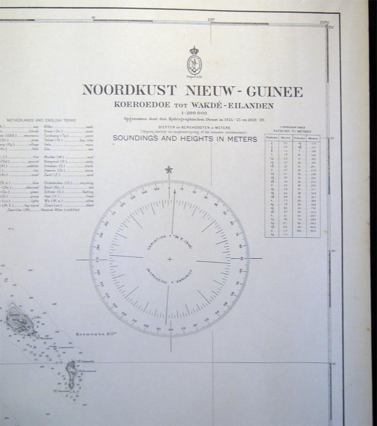 Item #027513 Noordkust Nieuw-Guinee Koeroedoe Tot Wakde-Eilanden Opgenomen Door Den Hydrographischen Dienst in 1924 - '25 En 1928 - '29. World War II - Australia - United States - New Guinea - Dutch Indonesia - Cartography.
