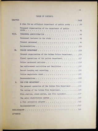 An Administrative Study of the City of Golden, Jefferson County, Colorado - An Analysis and Recommendations Pertaining to the Organization and Operation of the Municipal Government - By Graduate Fellows (1947-1948) Dept. Of Gov. Management Univ. Of Denver
