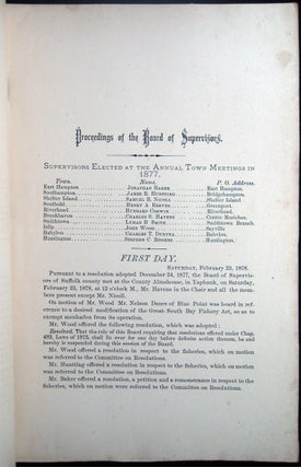 Proceedings of the Board of Supervisors of the County of Suffolk for the Year 1878 Inscribed and Signed By John Wood, Supervisor of the Town of Islip