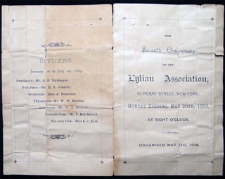 The Seventh Anniversary of the Lylian Association, 61 Henry Street, New York. Monday Evening, May 20th 1889. At Eight O'clock. Organized May 21st, 1882.