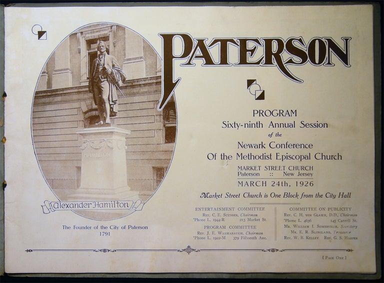 Item #027695 Paterson Program Sixty-ninth Annual Session of the Newark Conference of the Methodist Episcopal Church Market Street Church Paterson New Jersey March 24th, 1926. Americana - 20th Century - Church History - Paterson New Jersey - Methodist Episcopal Church.