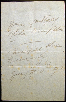 Item #027708 1892 Autograph of British Novelist Rhoda Broughton (1840 - 1920). Great Britain -...
