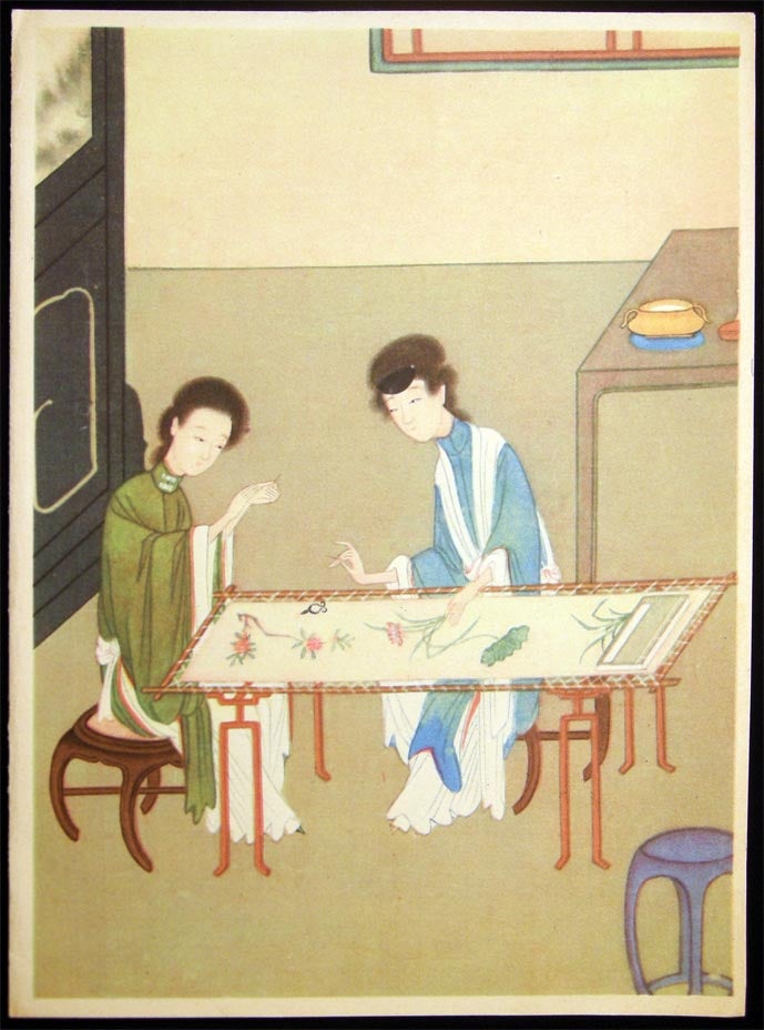 Item #027786 Ladies Embroidering Greetings Card Sold for the Benefit of the War Orphans Chinese Women's Relief Association Inc. Americana - 20th Century - China - Second World War - WWII - Chinese Women's Relief Association Inc.
