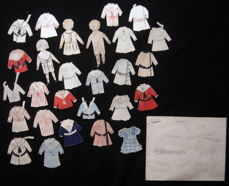 Item #028177 Circa 1890 A Group of Hand-Drawn, Color, Black & White and Pencil Paper Doll Children with Various Clothing and Outfits in Victorian Style. Americana - 19th Century - Paper Dolls.