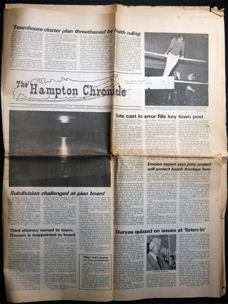 Item #028231 The Hampton Chronicle Westhampton Beach, Long Island, N.Y./Thursday, March 7, 1974. Americana - 20th Century - Environmental Studies - Long Island New York - Town of Southampton - Westhampton Beach.