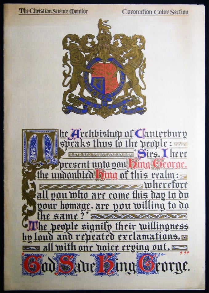 Item #028239 The Christian Science Monitor Coronation Color Section King George VI. United Kingdom - Royalty - King George IV - Coronation.