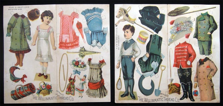 Item #028277 Circa 1885 Two Paper Dolls, Outfits, Toys & Accessories Advertising Premium of The Willimantic Thread Co. Americana - 19th Century - Paper Dolls - Advertising - The Willimantic Thread Co.