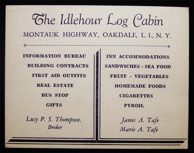 Item #028339 The Idlehour Log Cabin Montauk Highway, Oakdale, L.I., N.Y. Americana - Long Island - Oakdale - Vanderbilt Estate.