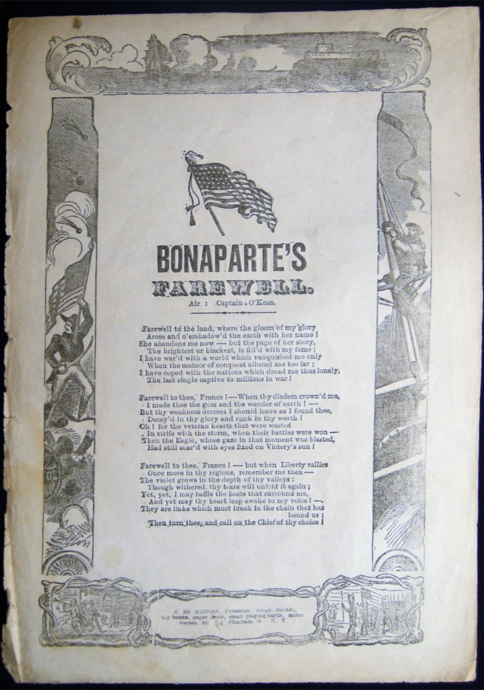 Item #028413 Bonaparte's Farewell. Air: Captain O'Kean. Americana - 19th century - Broadside - New York - H. De Marsan.