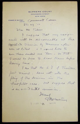 Item #028449 1910 Autograph Note Signed By New York Justice of the Supreme Court Edward Baldwin...