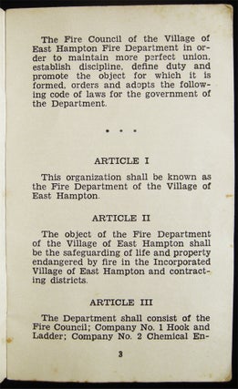 Constitution and By-Laws Fire Department of the Village of East Hampton Adopted By the Village Board December 4, 1933 Effective March 1, 1934