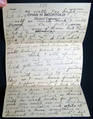 1930 Handwritten Letter Signed on the Letterhead of Chas. H. Becktold Electrical Contractor Plumbing Heating Southold, N.Y. From one Horton Family Member to Another.