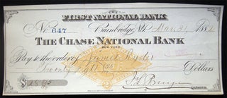 1882 Five Checks Written on The First National Bank Bainbridge New York and The Chase National Bank to Various Recipients with Cashier Signatures, Endorsements and Stamps