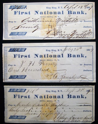 Item #028597 1869 - 1872 Three Checks Written on The First National Bank Sing Sing New York to...