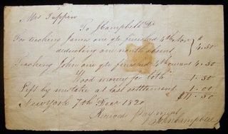 Item #028598 1820 Manuscript Receipt for Services Rendered to Mrs. Tappin for Teaching James and...