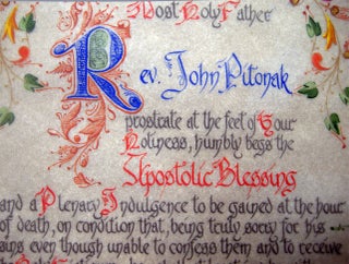 Item #028601 1954 Color Illuminated and Lettered Apostolic Blessing and a Plenary Indulgence to...