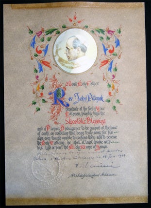 1954 Color Illuminated and Lettered Apostolic Blessing and a Plenary Indulgence to be Gained at the Hour of Death for a Priest, Signed By Archbishop Diego Venini.
