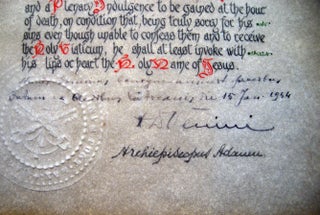 1954 Color Illuminated and Lettered Apostolic Blessing and a Plenary Indulgence to be Gained at the Hour of Death for a Priest, Signed By Archbishop Diego Venini.