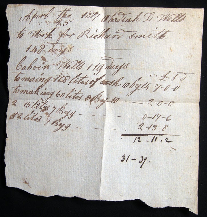 Item #028665 1817 Smithtown Long Island New York Manuscript Billing List from Obadiah D. Wells, work for Richard Smith. Americana - 19th Century - Manuscript - Smithtown Long Island.