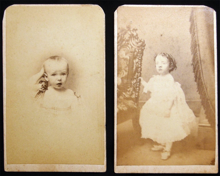 Item #028679 Circa 1865 Two Portrait Cartes-de-Visite of Young Children, From the Photography Studio of W.H. Sherman, Photographic Artist 385 Main Street, (Old No. 231) Milwaukee; One with 3-cents Internal Revenue Proprietary Stamp. Americana - 19th Century - Photography - W. H. Sherman.