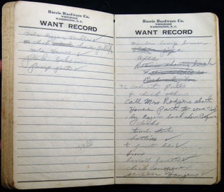 Circa 1945 Handwritten Harris Hardware Co. Wholesale Washington, North Carolina Want Record