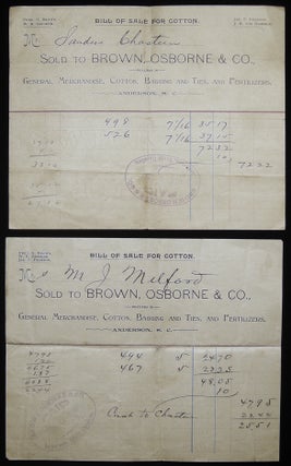 1889 - 1901 Business Receipts & Bills of Sale for Cotton, General Merchandise and Livestock in Anderson, South Carolina