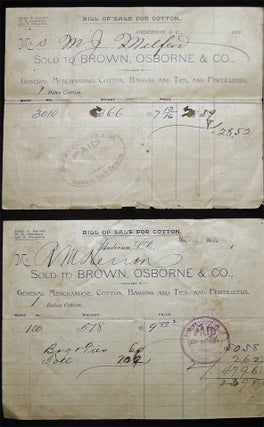 1889 - 1901 Business Receipts & Bills of Sale for Cotton, General Merchandise and Livestock in Anderson, South Carolina