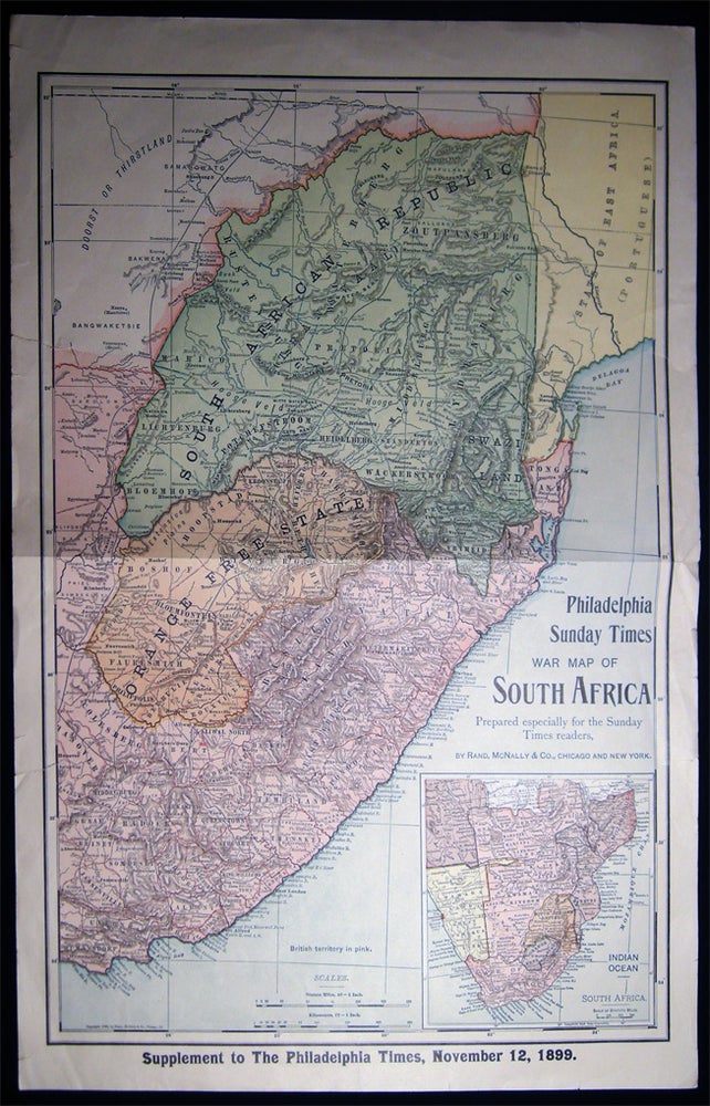 Item #028697 Philadelphia Sunday Times War Map of South Africa Prepared Especially for the Sunday Times Readers, By Rand, McNally & Co. South Africa - 19th Century - Cartography - Boer War.