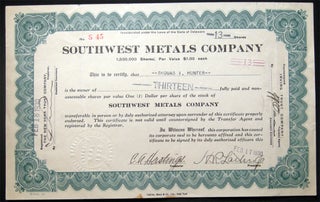 Item #028772 1930 Southwest Metals Company Stock Certificate. Americana - 20th Century - Business...