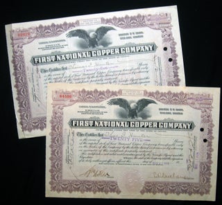 Item #028778 Two First National Copper Company Stock Certificates 1916. Americana - 20th Century...