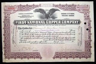 Two First National Copper Company Stock Certificates 1916