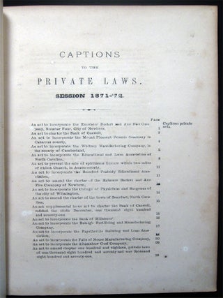 Private Laws of the State of North Carolina, Passed By the General Assembly at the Session 1871 - '72, Published By Authority