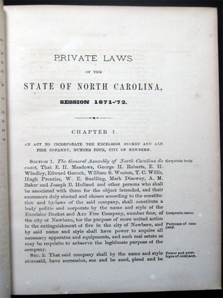 Private Laws of the State of North Carolina, Passed By the General Assembly at the Session 1871 - '72, Published By Authority