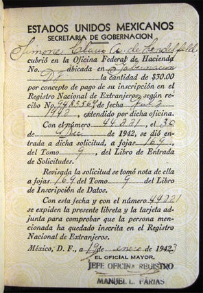 1942 Libreta De Inscripcion En El Registro Nacional De Extranjeros