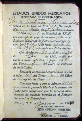 1942 Libreta De Inscripcion En El Registro Nacional De Extranjeros