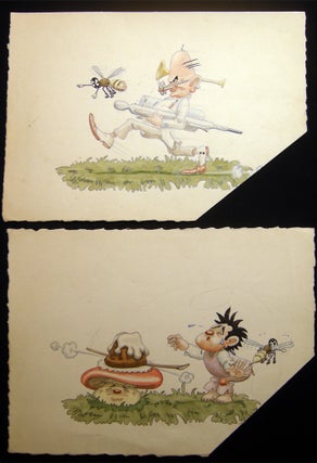 Item #028844 Circa 1910 Two Original Cartoon Illustration Artworks. Illustrative Art - Cartoons -...