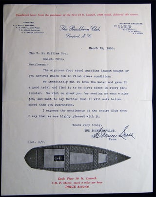 Item #028849 1909 Printed Testimonial Letter from the Buckhorn Club Sanford, N.C. To the W.H....
