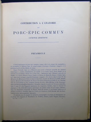 Item #028856 Contribution a L'anatomie Du Porc-Epic Commun (Hystrix Cristata). F.-X Lesbre