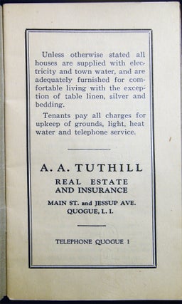 Circa 1920: Furnished Cottages to Rent Quogue and Vicinity Tuthill Agency Quogue, Long Island New York (with) Two Similar Real Estate Items