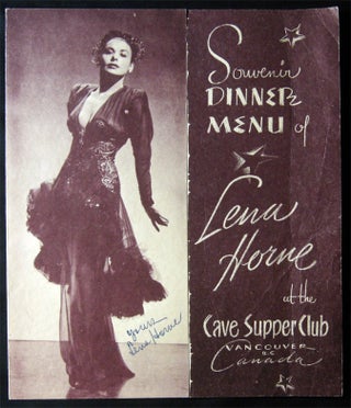 Item #028911 1948 Souvenir Dinner Menu Lena Horne at the Cave Supper Club Vancouver B.C. Canada...
