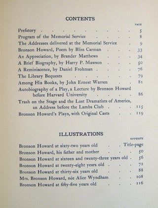 In Memoriam Bronson Howard 1842 - 1908 Founder and President of the American Dramatists Club Inscribed to J.J. McCloskey from the American Dramatists Club As Its Dean