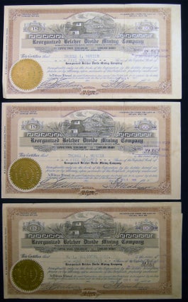 Three Reorganized Belcher Divide Mining Company Stock Certificates 1920. Americana - 20th Century -.