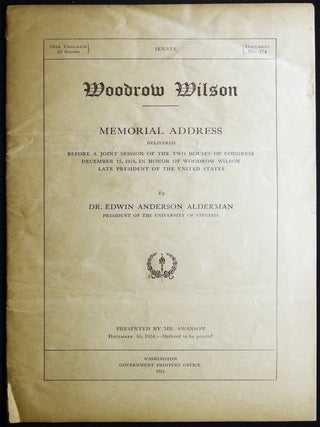 Item #029173 Woodrow Wilson Memorial Address Delivered Before a Joint Session of the Two Houses...