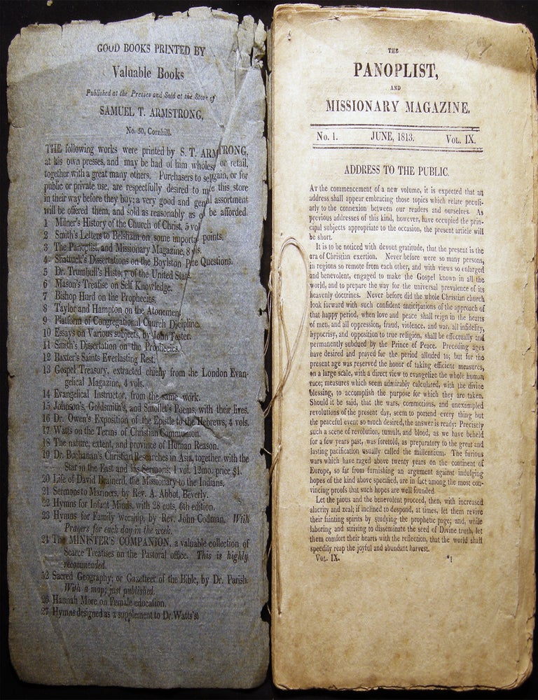 Item #029212 The Panoplist, and Missionary Magazine June, 1813 No. 1 Vol. IX. Americana - 19th Century - Periodical - The Panoplist, Missionary Magazine.
