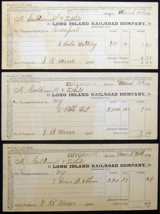 1881 Three Freight Tariff Shipping Payments Via the Long Island Railroad Company Cutchogue Station. Americana - 19th Century -.